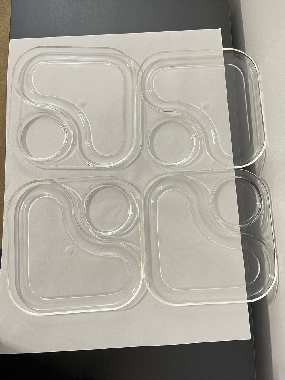 4 Vintage Clear Lucite Divided Plates - Mid Century Space Age Design